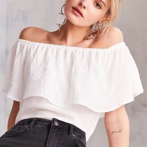 White Off-The-Shoulder Short Sleeve Top